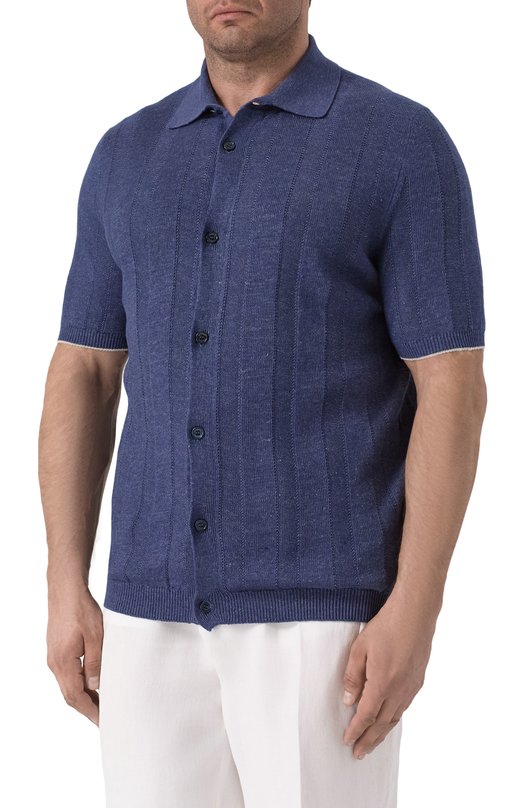 Рубашка изо льна и хлопка Brunello Cucinelli M2L707805 Синий  M2L707805 Фото 3