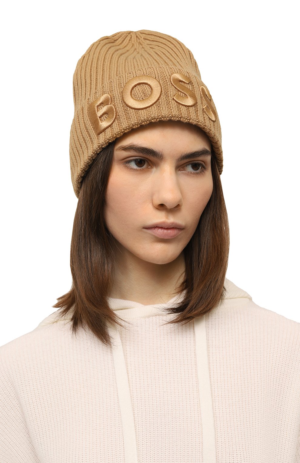 Шерстяная шапка BOSS бежевого цвета по цене 9560 руб., арт. 50497815, фото 2 Шерстяная шапка BOSS, арт. 50497815, фото 2