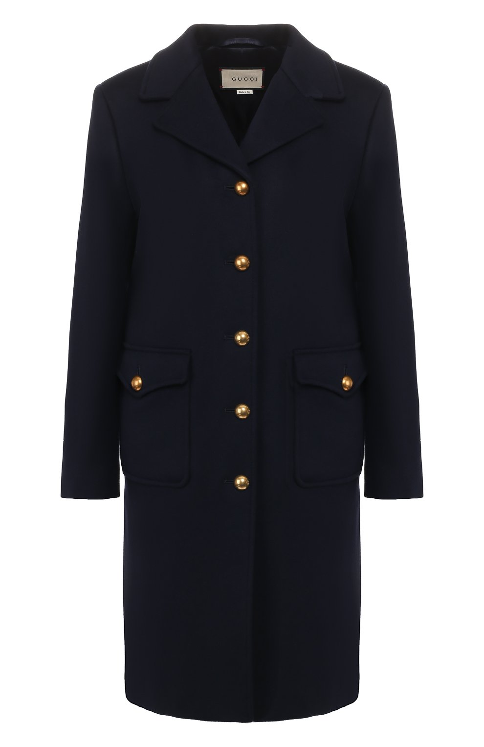 Шерстяное пальто GUCCI темно-синего цвета по цене 285120 руб., арт. 494500/ZHW03, фото 1 Шерстяное пальто GUCCI, арт. 494500/ZHW03, фото 1