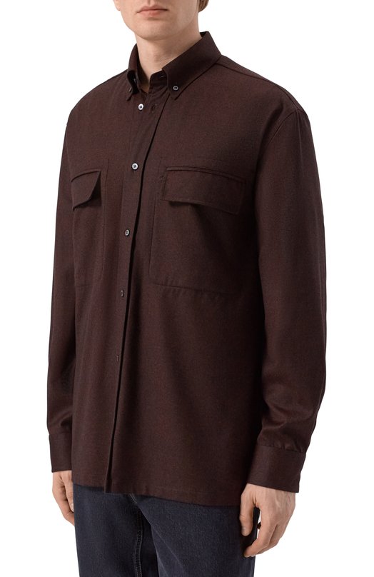 Рубашка из шерсти и шелка Zilli ZSSH02M024791001A Коричневый  ZSSH02M024791001A Фото 3