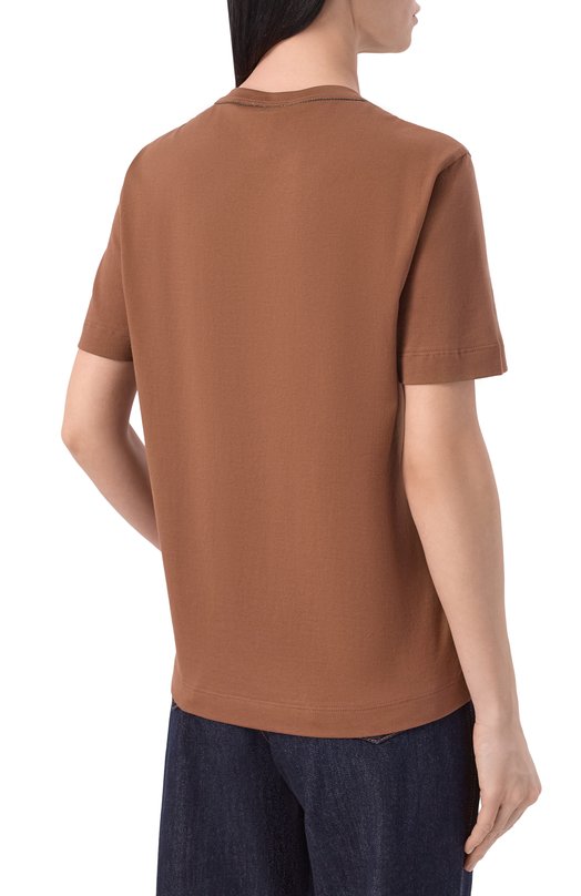 Хлопковая футболка Brunello Cucinelli MPT81BI100 Коричневый  MPT81BI100 Фото 4