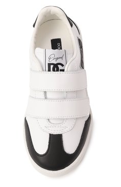 Детские кожаные кеды dg original DOLCE & GABBANA черно-белого цвета, арт. DA5254/A1048/29-36 | Фото 4 (Материал внешний: Натуральная кожа; Нос: Не проставлено; Материал сплава: Проставлено; Материал внутренний: Натуральная кожа; Мальчики Кросс-КТ: Обувь-низкие; Кросс-�КТ: велькро)