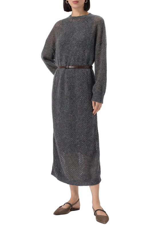 Платье из шерсти и хлопка Brunello Cucinelli MPS732A90P Серый  MPS732A90P Фото 3