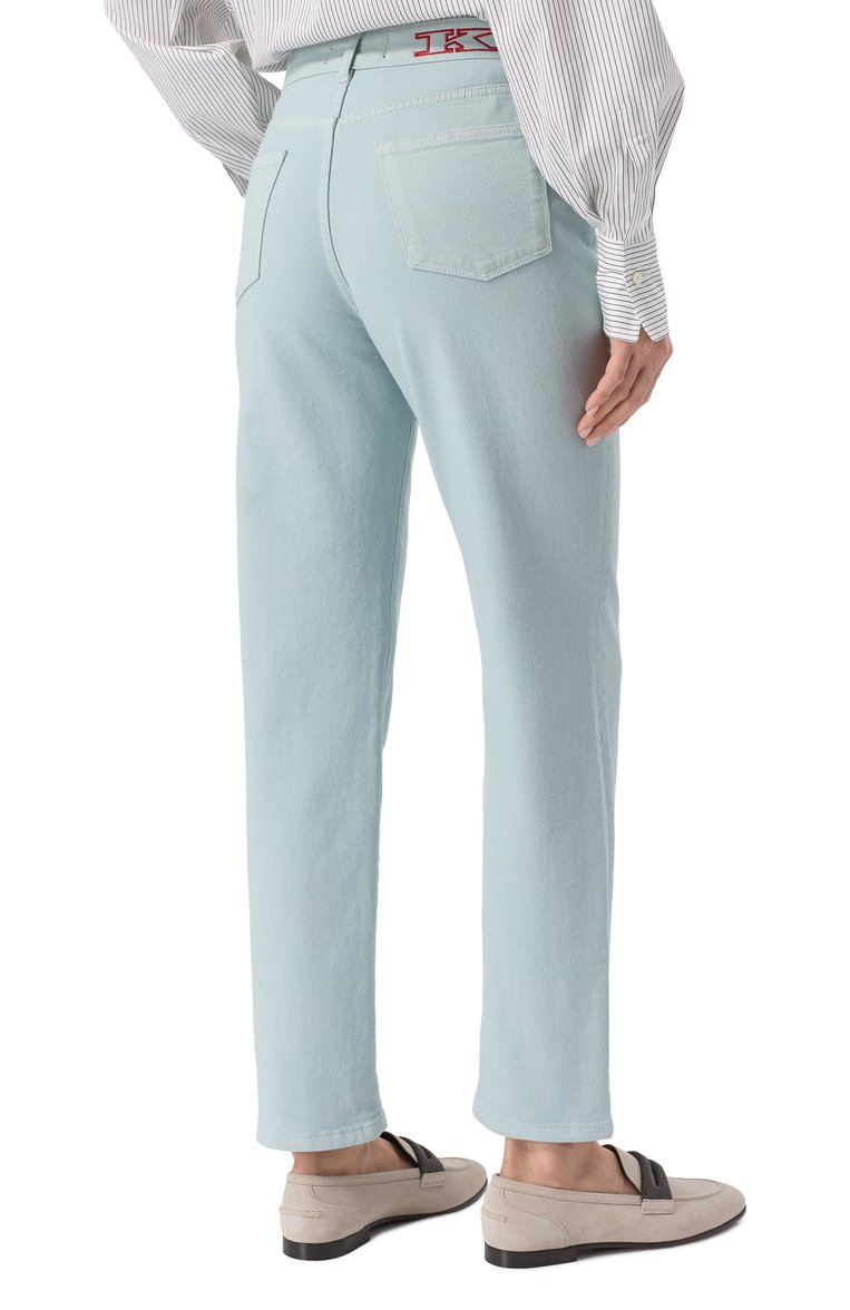 Женские джинсы KITON бирюзового цвета, арт. DJ54101K0928F01 | Фото 4 (Материал внешний: Хлопок, Деним; Длина (брюки, джинсы): Стандартные; Силуэт Ж (брюки и джинсы): Слим; Кросс-КТ: Деним; Стили: Кэжуэл)