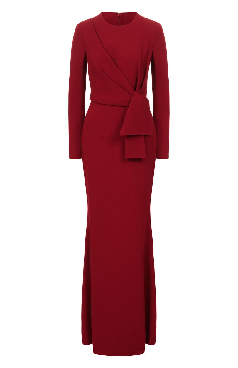 Женское платье из шелка и вискозы ELIE SAAB бордового цвета, арт. D0680NS25/CD003 | Фото 1 (Автоматизация состава: Проставлено; Автоматизация ТО: Проставлено; Материал внешний: Шелк; Длина Ж (юбки, платья, шорты): Макси; Рукава: Длинные; Женское Кросс-КТ: Платье-одежда; Стили: Кэжуэл; Случай: Вечерний)