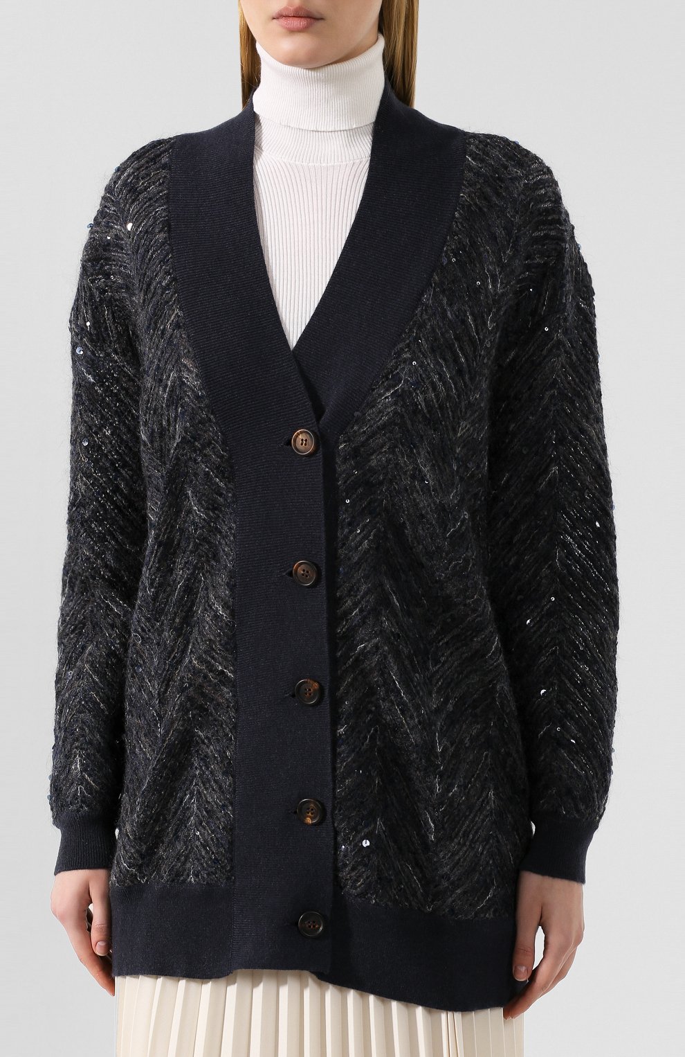 Кардиган BRUNELLO CUCINELLI темно-синего цвета по цене 376500 руб., арт. M7XR01806, фото 3 Кардиган BRUNELLO CUCINELLI, арт. M7XR01806, фото 3