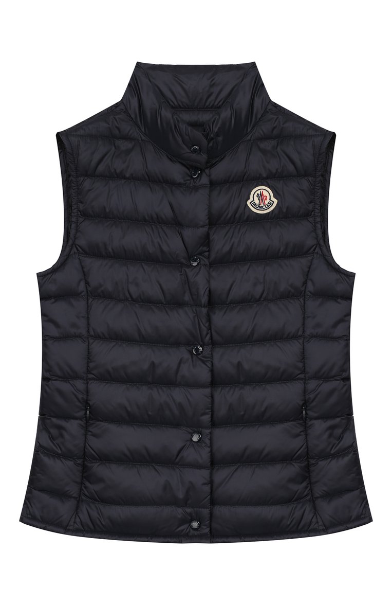 Детский пуховый жилет MONCLER темно-синего цвета, арт. F1-954-1A118-10-53048/4-6A | Фото 1 (Материал подклада: Синтетический материал; Материал внешний: Синтетический материал; Статус проверки: Проверено, Проверена категория; Девочки Кросс-КТ: Верхняя одежда; Материал у�теплителя: Пух и перо; Драгоценные камни: Проставлено; Материал сплава: Проставлено; Рукава: Без рукавов; Кросс-КТ: Демисезон)