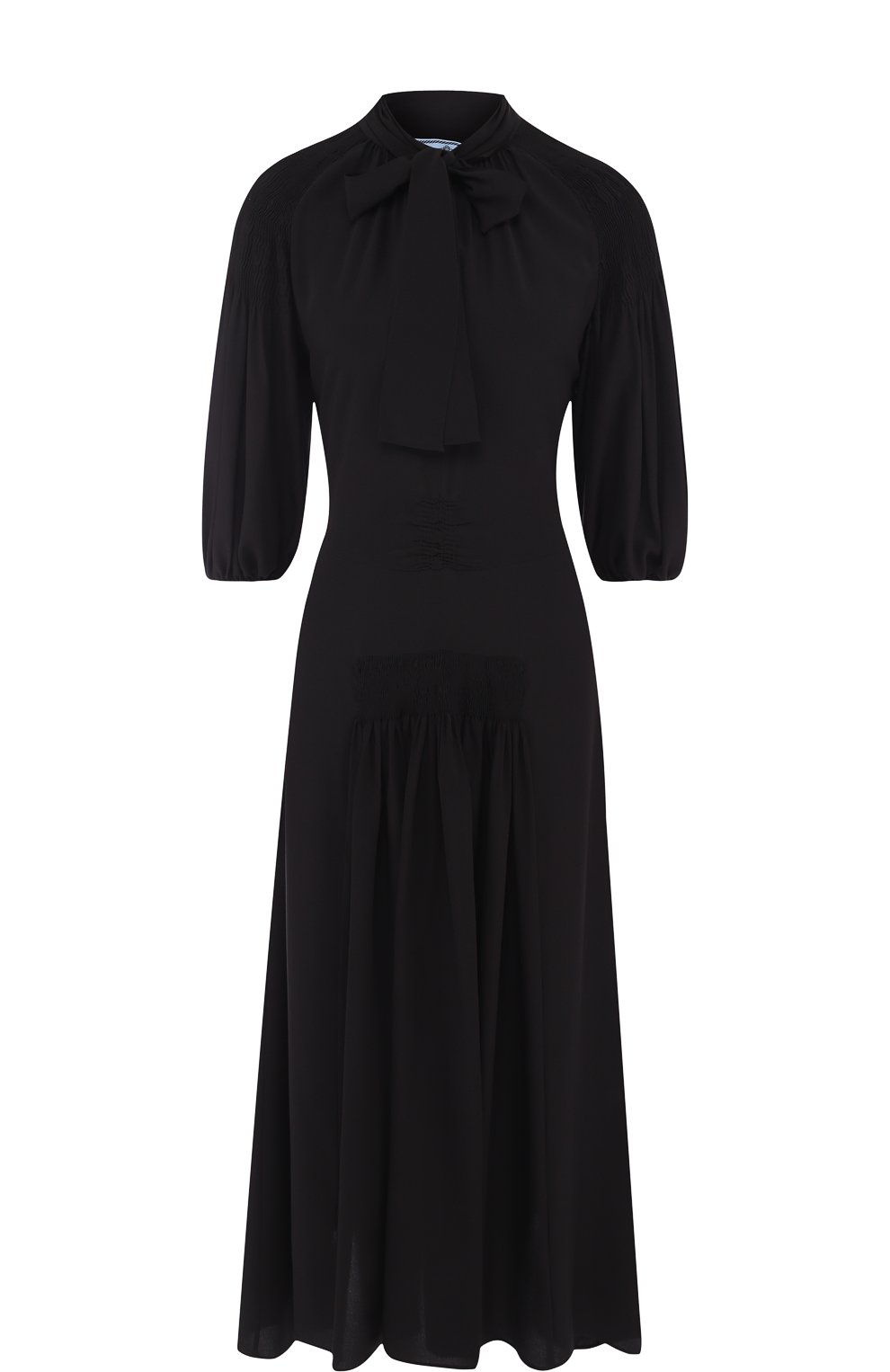 Однотонное шелковое платье с воротником аскот PRADA, арт. P36S1R-1H51-F0002, фото 1