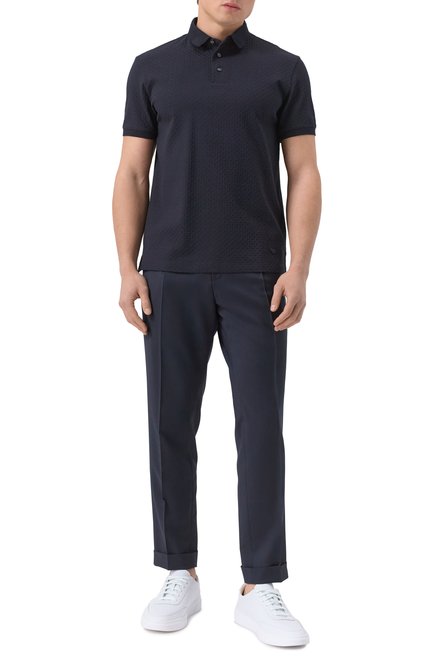 Мужское хлопковое поло EMPORIO ARMANI темно-синего цвета, арт. EM001295/AF10762 | Фото 2 (Материал сплава: Проставлено; Драгоценные камни: Проставлено; Рукава: Короткие; Длина (для топов): Стандартные; Материал внешний: Хлопок)