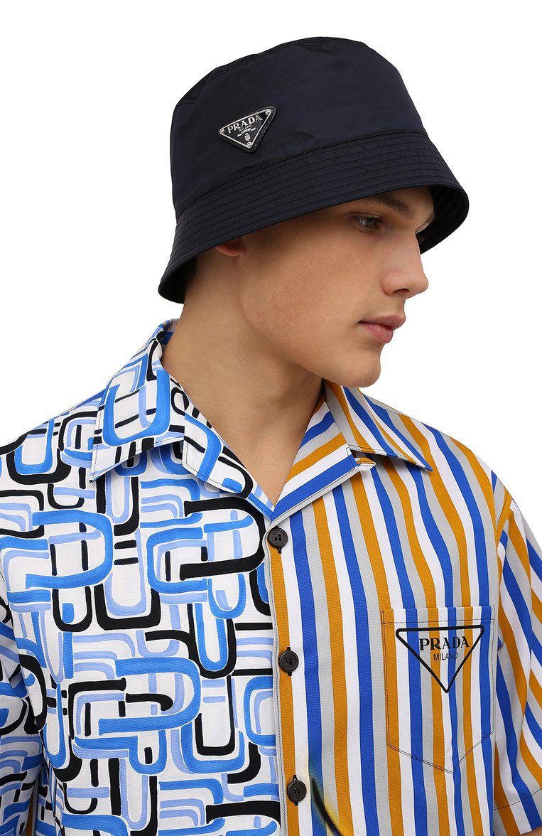 Мужская панама PRADA темно-синего цвета, арт. 2HC137-2DMI-F0008 | Фото 2 (Материал: Текстиль, Синтетичес�кий материал; Материал сплава: Проставлено; Нос: Не проставлено)