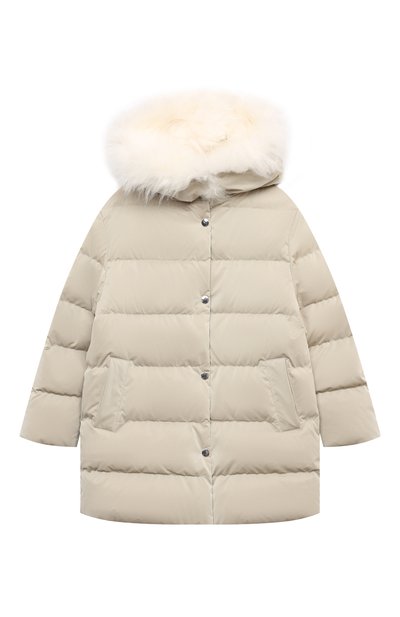 Пуховик YVES SALOMON ENFANT кремового цвета по цене 59900 руб., арт. 23WEM012XXD0XW/8-10, фото 1 Пуховик YVES SALOMON ENFANT, арт. 23WEM012XXD0XW/8-10, фото 1