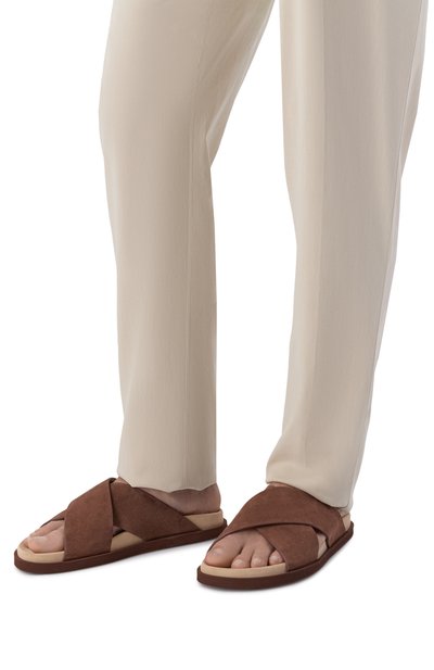 Замшевые шлепанцы BRUNELLO CUCINELLI коричневого цвета по цене 99800 руб., арт. MZUS0LY327, фото 3 Замшевые шлепанцы BRUNELLO CUCINELLI, арт. MZUS0LY327, фото 3