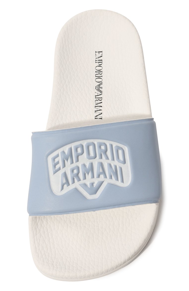 Детские шлепанцы EMPORIO ARMANI голубого цвета, арт. XYPS07/X0Z20 | Фото 4 (Материал сплава: Проставлено; Нос: Не проставлено; Материал внутренний: Текстиль; Материал внешний: Пластик, Резина)