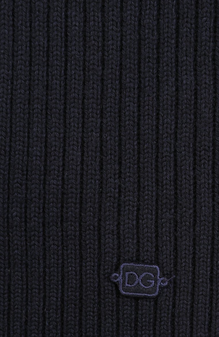Детский вязаный шарф из шерсти DOLCE & GABBANA темно-синего цвета, арт. 0131/LB1A11/LK5C0 | Фото 2 (Материал: Текстиль, Шерсть; Материал сплава: Проставлено, Проверено; Нос: Не проставлено; Статус проверки: Проверено, Проверена категория)