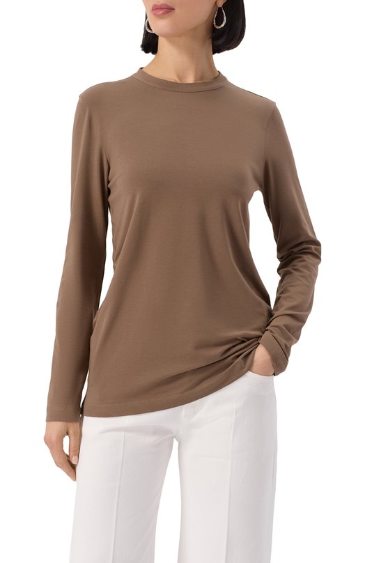Хлопковый лонгслив Brunello Cucinelli MPT18B0107 Коричневый  MPT18B0107 Фото 3