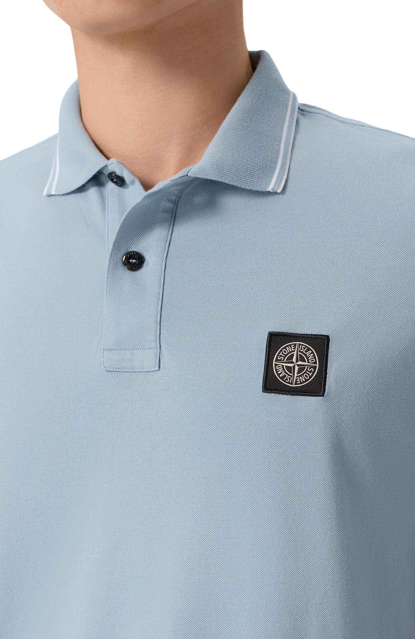 Хлопковое поло STONE ISLAND голубого цвета по цене 26950 руб., арт. L1S152200010/S0018, фото 5 Хлопковое поло STONE ISLAND, арт. L1S152200010/S0018, фото 5