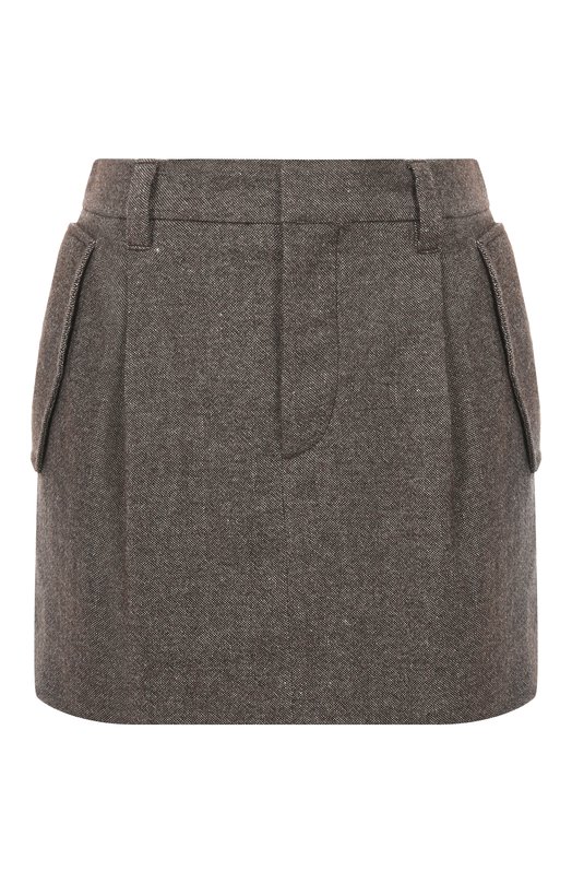 Юбка из шерсти и льна Brunello Cucinelli MP527G3887 Коричневый MP527G3887