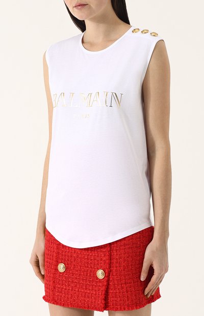 Хлопковый топ с круглым вырезом и логотипом бренда BALMAIN, арт. 138105/326I, фото 3