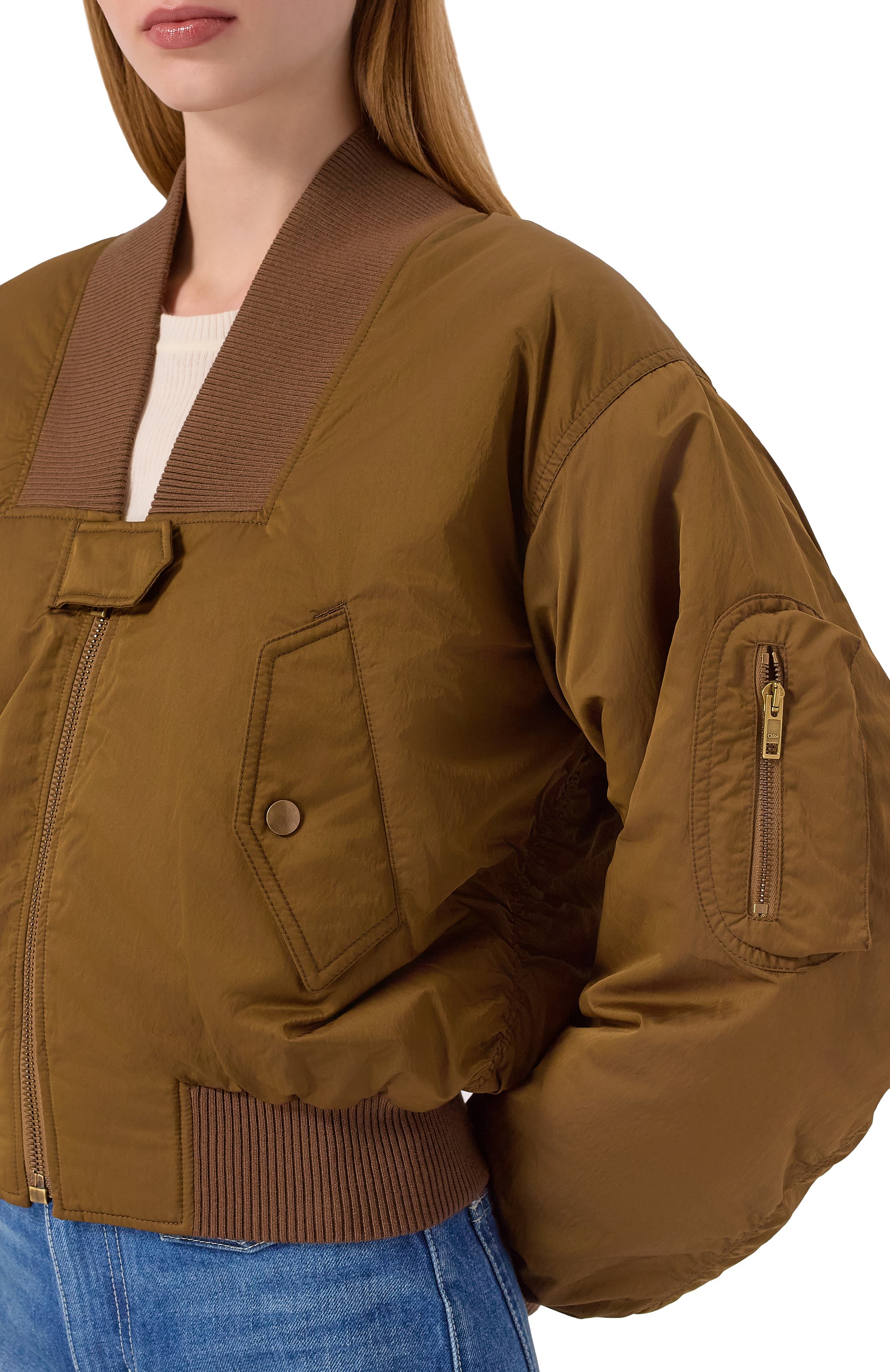 Бомбер CHLOÉ светло-коричневого цвета по цене 299500 руб., арт. CH25AVE16113, фото 5 Бомбер CHLOÉ, арт. CH25AVE16113, фото 5