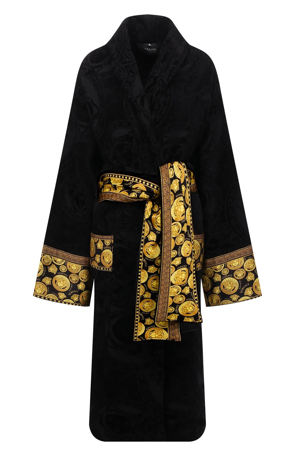 Хлопковый халат VERSACE черного цвета по цене 99950 руб., арт. ZACJ00008/ZC0SP132, фото 1 Хлопковый халат VERSACE, арт. ZACJ00008/ZC0SP132, фото 1