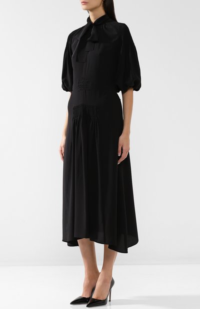 Однотонное шелковое платье с воротником аскот PRADA, арт. P36S1R-1H51-F0002, фото 3