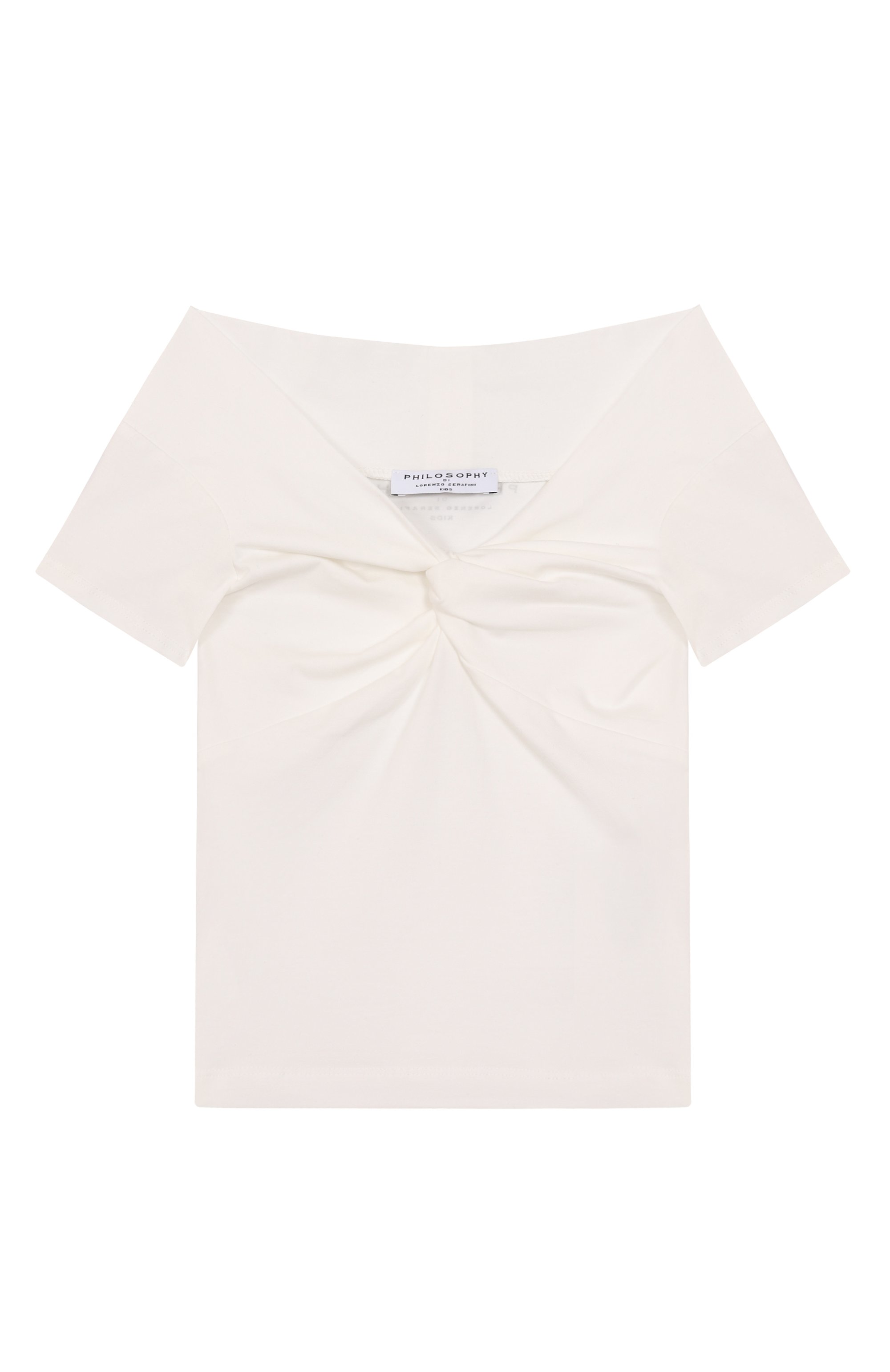 Хлопковая футболка PHILOSOPHY DI LORENZO SERAFINI KIDS молочного цвета по цене 15800 руб., арт. I1E618/5202/4-10, фото 1 Хлопковая футболка PHILOSOPHY DI LORENZO SERAFINI KIDS, арт. I1E618/5202/4-10, фото 1