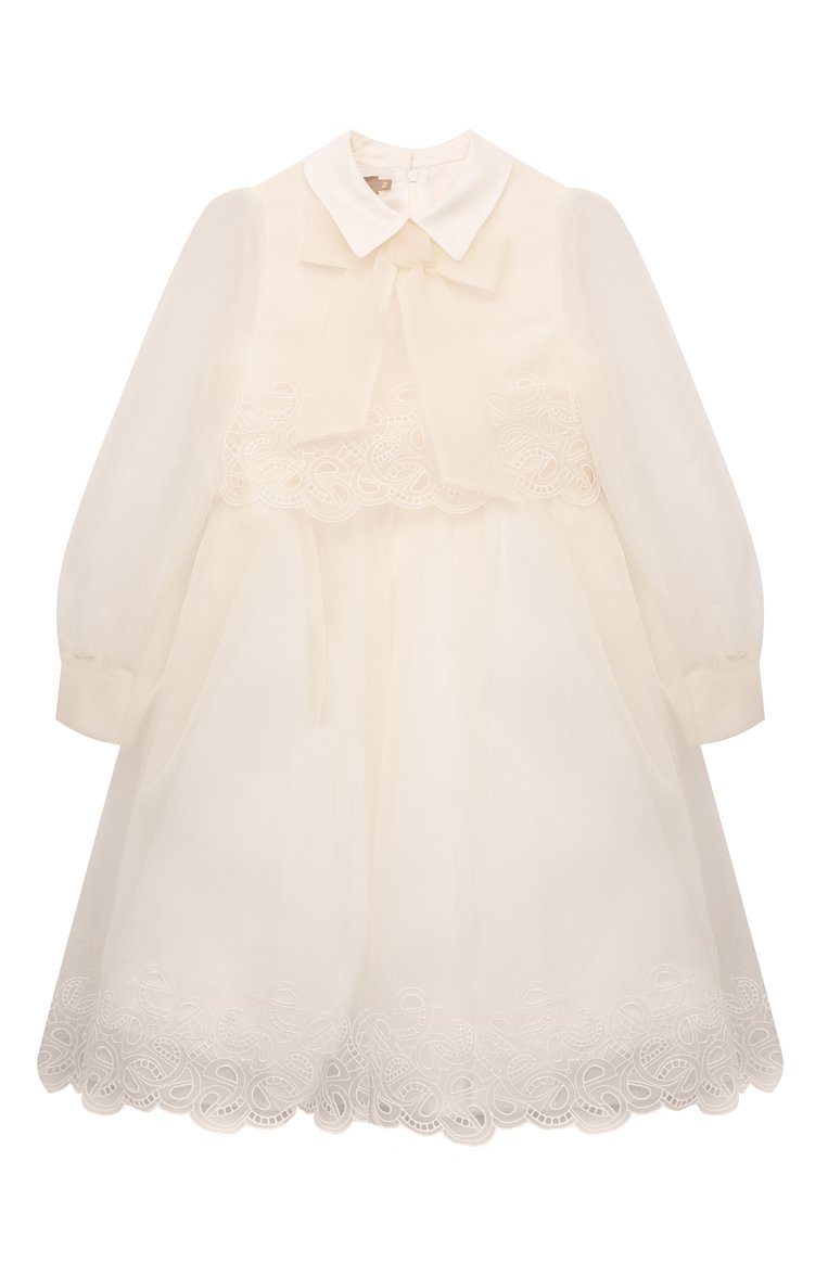 Детское платье ELIE SAAB JUNIOR кремвого цвета, арт. EFAB040 LU TS0983 | Фото 1 (Рукава: Длинные; Драгоценные камни: Проставлено; Материал внешний: Синтетический материал; Материал сплава: Проставлено; Случай: Вечерний; Девочки Кросс-КТ: Платье-одежда; Ростовка одежда: 6 лет | 116 см, 8 лет | 128 см, 10 - 11 лет | 140 - 146см, 12 лет | 152 см, 13 - 15 лет | 158 см)