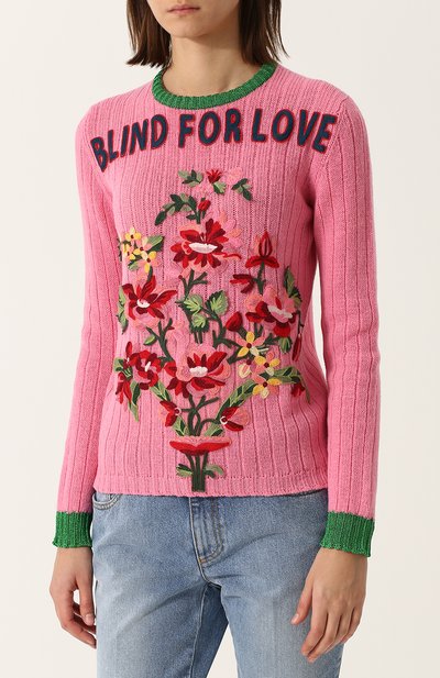 Шерстяной пуловер фактурной вязки с круглым вырезом GUCCI, арт. 482367/X9D49, фото 3