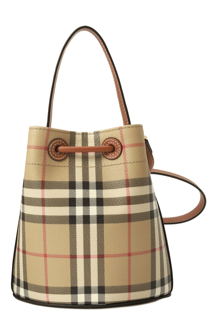Женская сумка bucket mini BURBERRY бежевого цвета, арт. 8100486 | Фото 6 (Драгоценные камни: Проставлено; Ремень/цепочка: На ремешке; Материал: Текстиль, Экокожа; Размер: mini; Материал сплава: Проставлено)