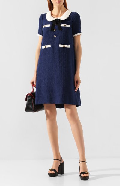 Хлопковое платье GUCCI темно-синего цвета по цене 360000 руб., арт. 576826/ZABLE, фото 2 Хлопковое платье GUCCI, арт. 576826/ZABLE, фото 2