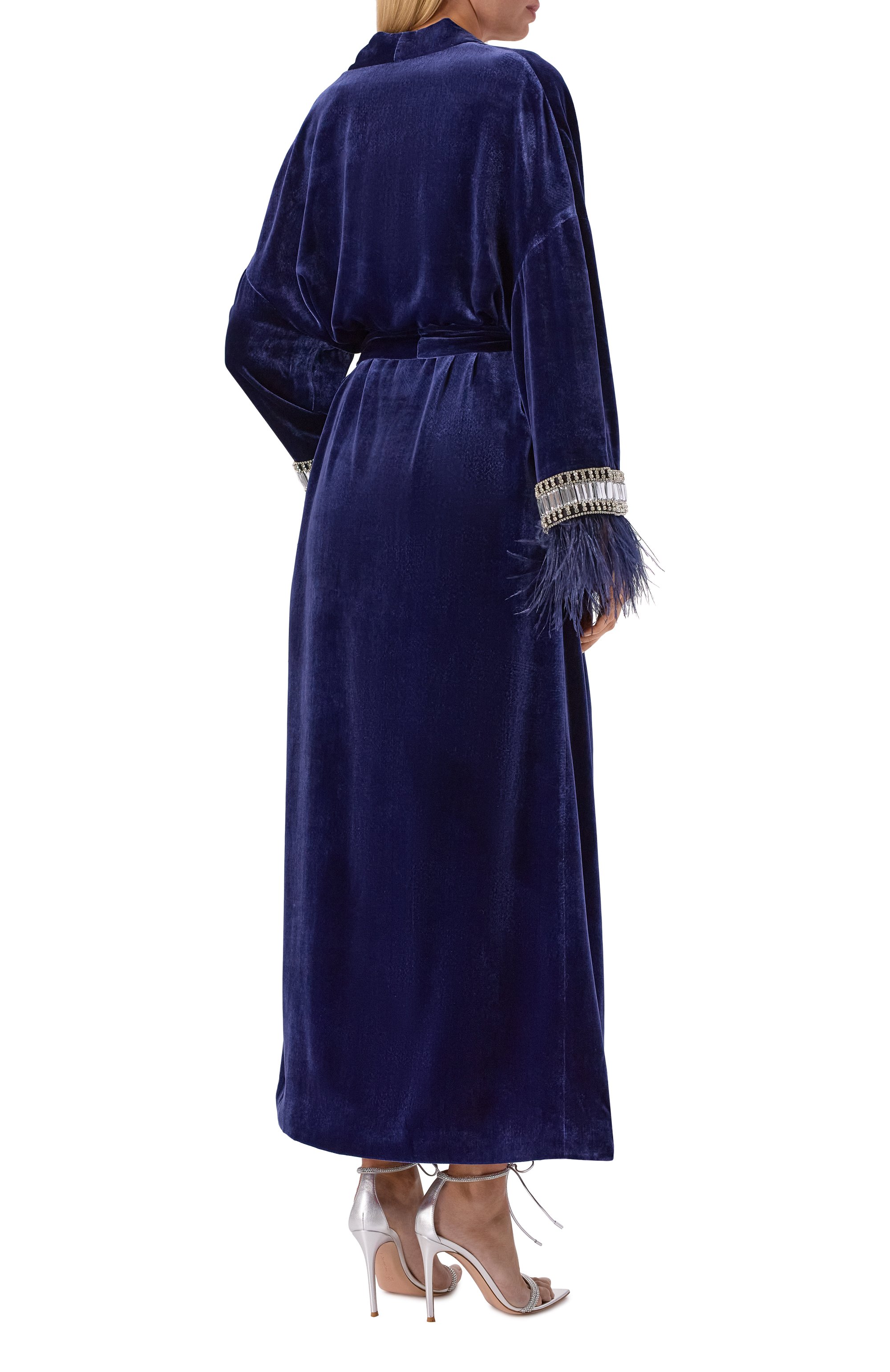 Бархатное пальто с отделкой перьями YANINA, арт. T-3102, фото 4