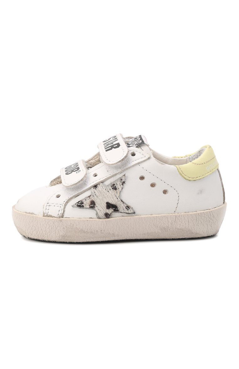 Детские кожаные кеды superstar GOLDEN GOOSE DELUXE BRAND белого цвета, арт. GJF00111.F002828 | Фото 2 (Материал внутренний: Натуральная кожа; Девочки Кросс-КТ: Обувь-низкие; Кросс-КТ: велькро; Материал сплава: Проставлено; Нос: Не проставлено; Материал внешний: Натуральная кожа)