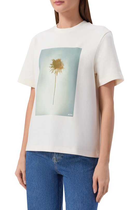 Хлопковая футболка BOSS 50563277 Кремовый  50563277 Фото 3