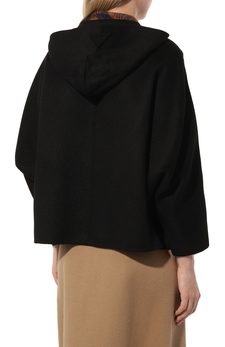 Женская шерстяная куртка PRADA черного цвета, арт. P598I-1CRU-F0002-211 | Фото 4 (Рукава: Длинные; Материал внешний: Шерсть; Длина (верхняя одежда): Короткие; Кросс-КТ: Куртка, Легкие; Стили: Кэжуэл; Автоматизация состава: Проставлено; Автоматизация ТО: Проставлено)