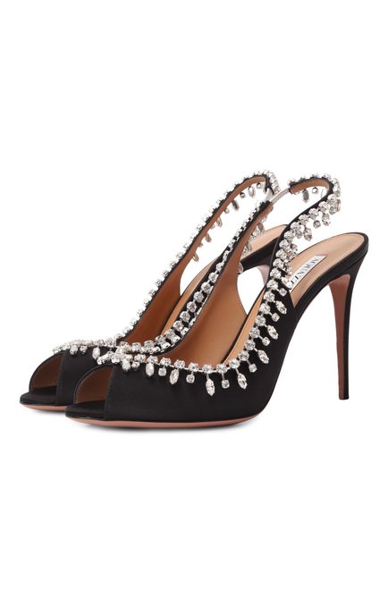 Женские текстильные туфли temptation crystal 105 AQUAZZURA черного цвета, арт. TCSHIGS0-SAT-000 | Фото 1 (Драгоценные камни: Проставлено; Материал сплава: Проставлено; Материал внутренний: Натуральная кожа; Материал внешний: Текстиль; Каблук высота: Высокий; Подошва: Плоская)