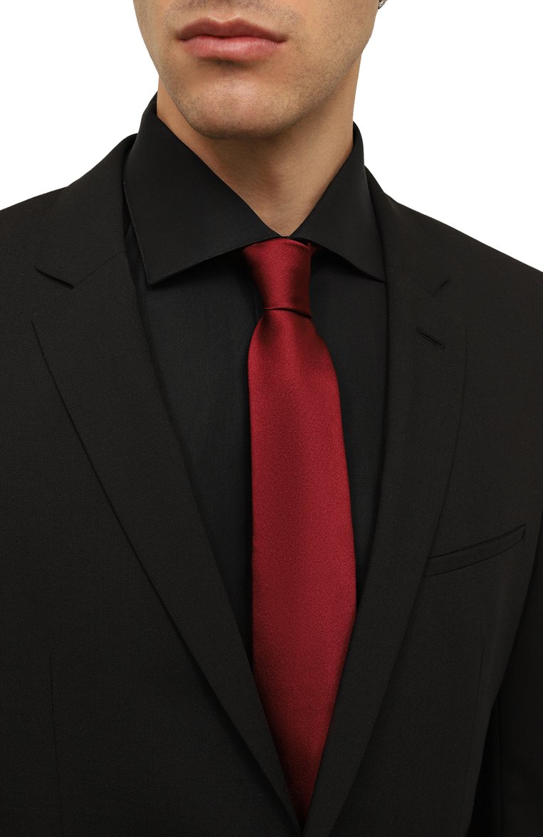 Мужской шелковый галстук LUIGI BORRELLI бордового цвета, арт. CR1432 | Фото 2 (Материал: Текстиль, Шелк; Принт: Без принта; Материал сплава: Проставлено; Нос: Не проставлено)