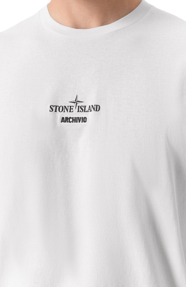 Мужская хлопковая футболка STONE ISLAND белого цвета, арт. 80152NS91 | Фото 5 (Рукава: Короткие; Материал внешний: Хлопок; Длина (для топов): Стандартные; Принт: С принтом; Мужское Кросс-КТ: Футболка-одежда; Стили: Кэжуэл; Автоматизация ТО: Проставлено; Автоматизация состава: Проставлено; Детали: Без декора)