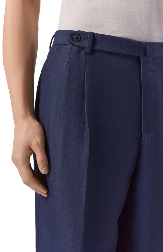 Брюки из шерсти и льна Brioni RP2D0L/P1A0L Синий  RP2D0L/P1A0L Фото 5