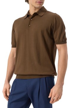 Мужское хлопковое поло KITON коричневого цвета, арт. UMKXX33256S | Фото 3 (Рукава: Короткие; Длина (для топов): Стандартные; Материал внешний: Хлопок; Стили: Кэжуэл; Принт: Без принта; Кросс-КТ: Трикотаж; Застежка: Пуговицы)