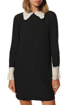 Женское платье MIU MIU черного цвета, арт. MF4036-1YCW-F0002 | Фото 3 (Длина Ж (юбки, платья, шорты): Мини; Материал внешний: Синтетический материал; Рукава: Длинные; Женское Кросс-КТ: Платье-одежда; Случай: Повседневный; Стили: Классический; Материал сплава: Проставлено; Драгоценные камни: Проставлено)
