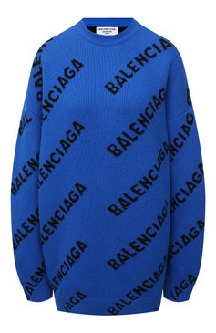 Женский шерстяной свитер BALENCIAGA синего цвета, арт. 657520/T1567 | Фото 1 (Женское Кросс-КТ: Свитер-одежда; Материал внешний: Шерсть; Рукава: Длинные; Длина (для топов): Удлиненные; Региональные ограничения белый список (Axapta Mercury): RU; Материал сплава: Проставлено; Стили: Спорт-шик; Драгоценные камни: Проставлено)