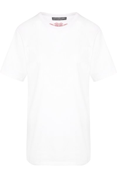 Женская однотонная хлопковая футболка с круглым вырезом ALEXANDER MCQUEEN, арт. 519152/QKZ49
