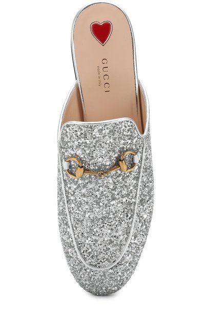 Кожаные сабо princetown с кружевной отделкой GUCCI серебряного цвета по цене 74500 руб., арт. 506398/KSP20, фото 5 Кожаные сабо princetown с кружевной отделкой GUCCI, арт. 506398/KSP20, фото 5