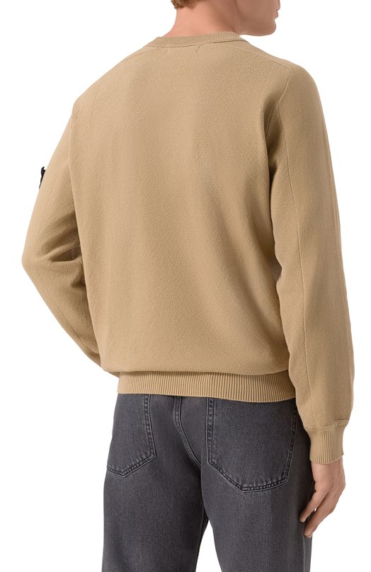 Хлопковый джемпер Stone Island K1S155100036-S00B5 Бежевый  K1S155100036-S00B5 Фото 4