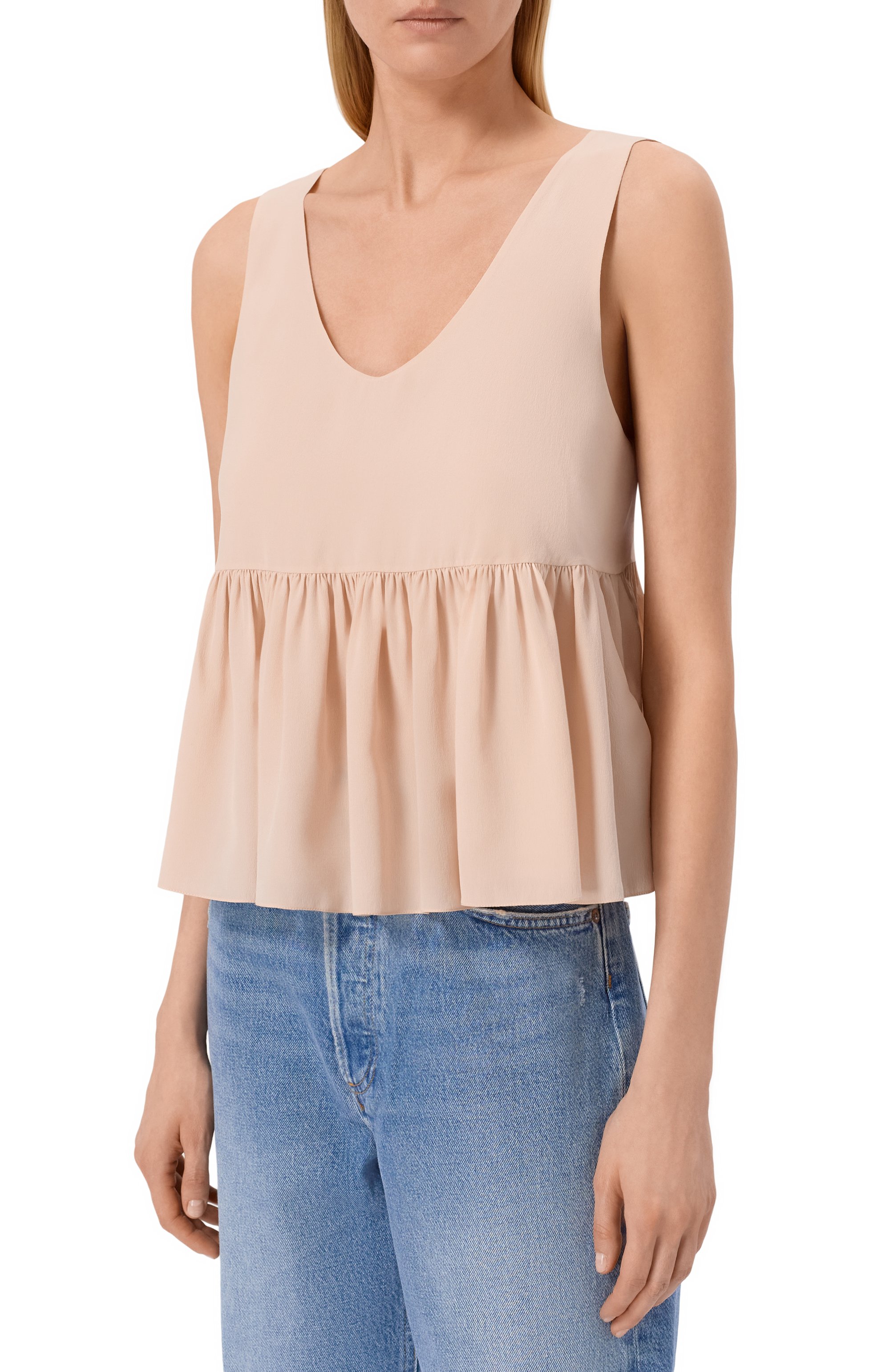 Шелковый топ CHLOÉ светло-розового цвета по цене 106000 руб., арт. CH26SHT30005, фото 3 Шелковый топ CHLOÉ, арт. CH26SHT30005, фото 3