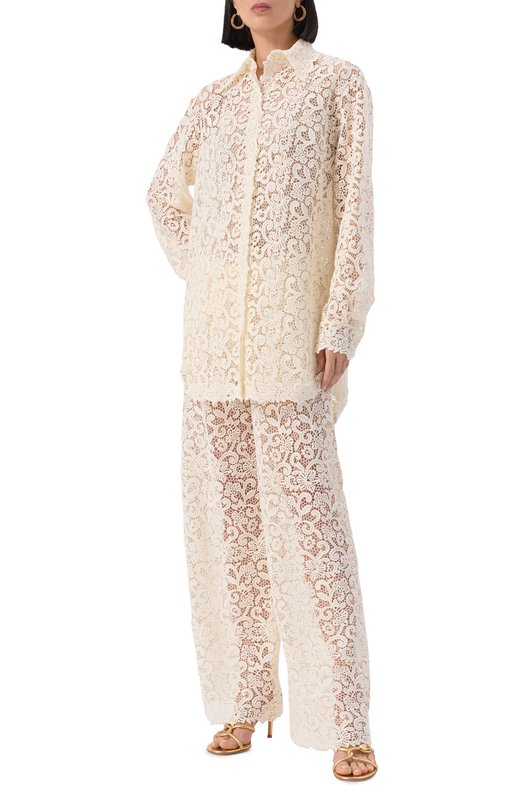 Хлопковая блузка Ermanno Scervino D464K616HGJ Кремовый  D464K616HGJ Фото 2