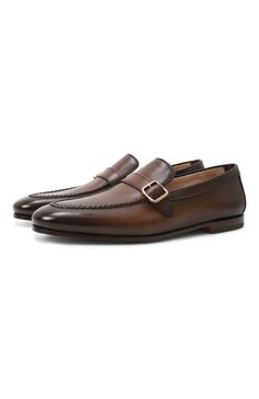 Мужские кожаные лоферы SANTONI темно-коричневого цвета, арт. MCNG18005SA4SLAS | Фото 1 (Нос: Не проставлено; Материал сплава: Проставлено; Материал внешний: Натуральная кожа; Материал внутренний: Натуральная кожа; Стили: Классически�й)