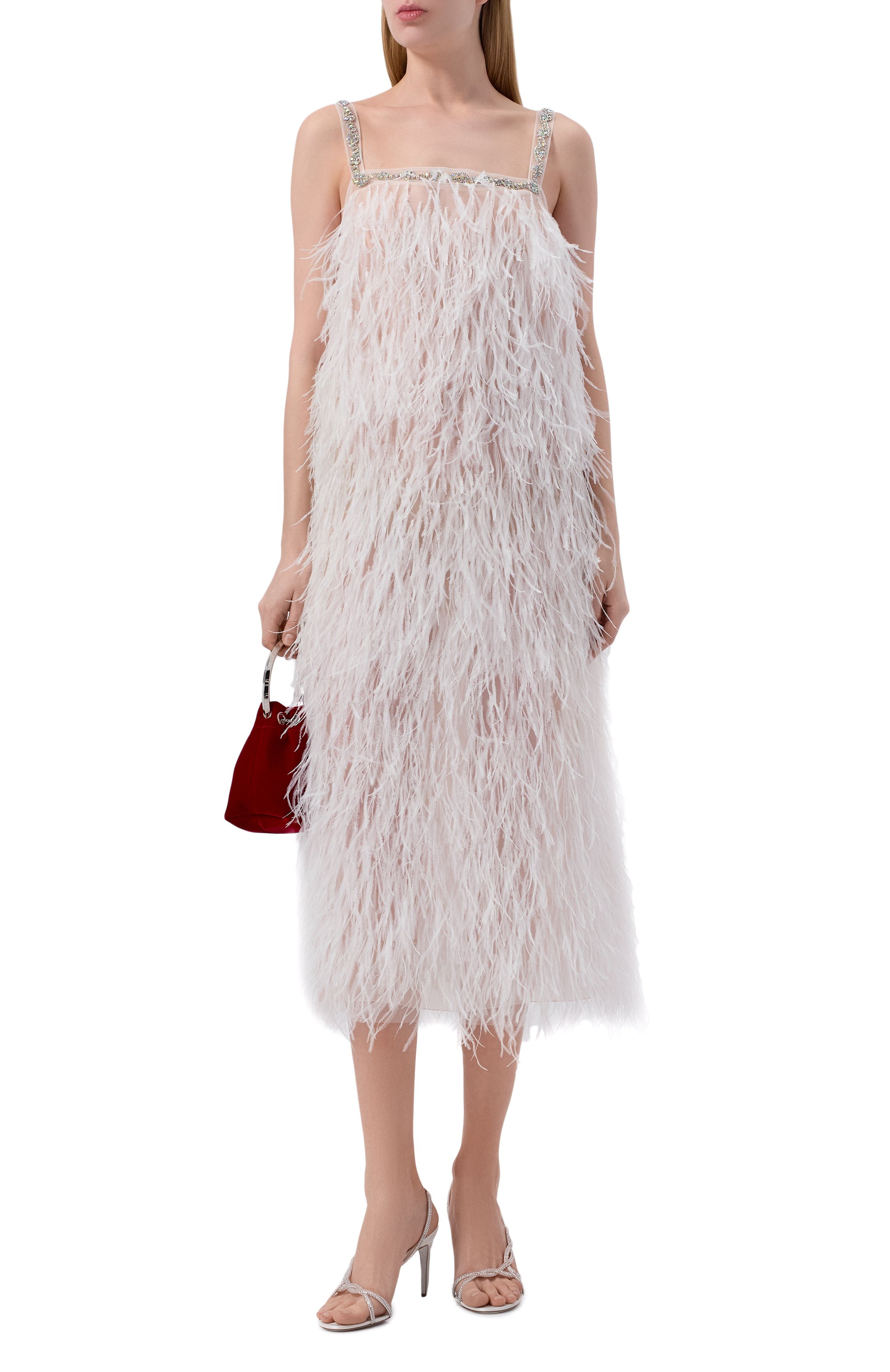 Шелковое платье с отделкой перьями GIULIA GURMAN, арт. D20, фото 2