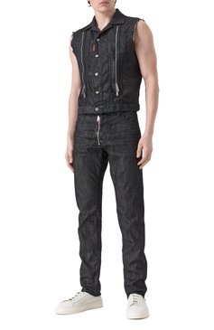 Мужской джинсовый жилет DSQUARED2 черного цвета, арт. S71FB0488/S30357 | Фото 2 (Драгоценные камни: Проставлено; Материал сплава: Проставлено; Длина (верхняя одежда): Короткие; Материал внешний: Деним, Хлопок; Кросс-КТ: Деним; Стили: Гранж)