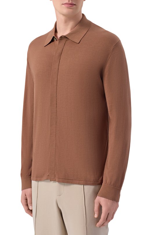 Рубашка из шелка и хлопка 12 STOREEZ 136303 Коричневый  136303 Фото 3